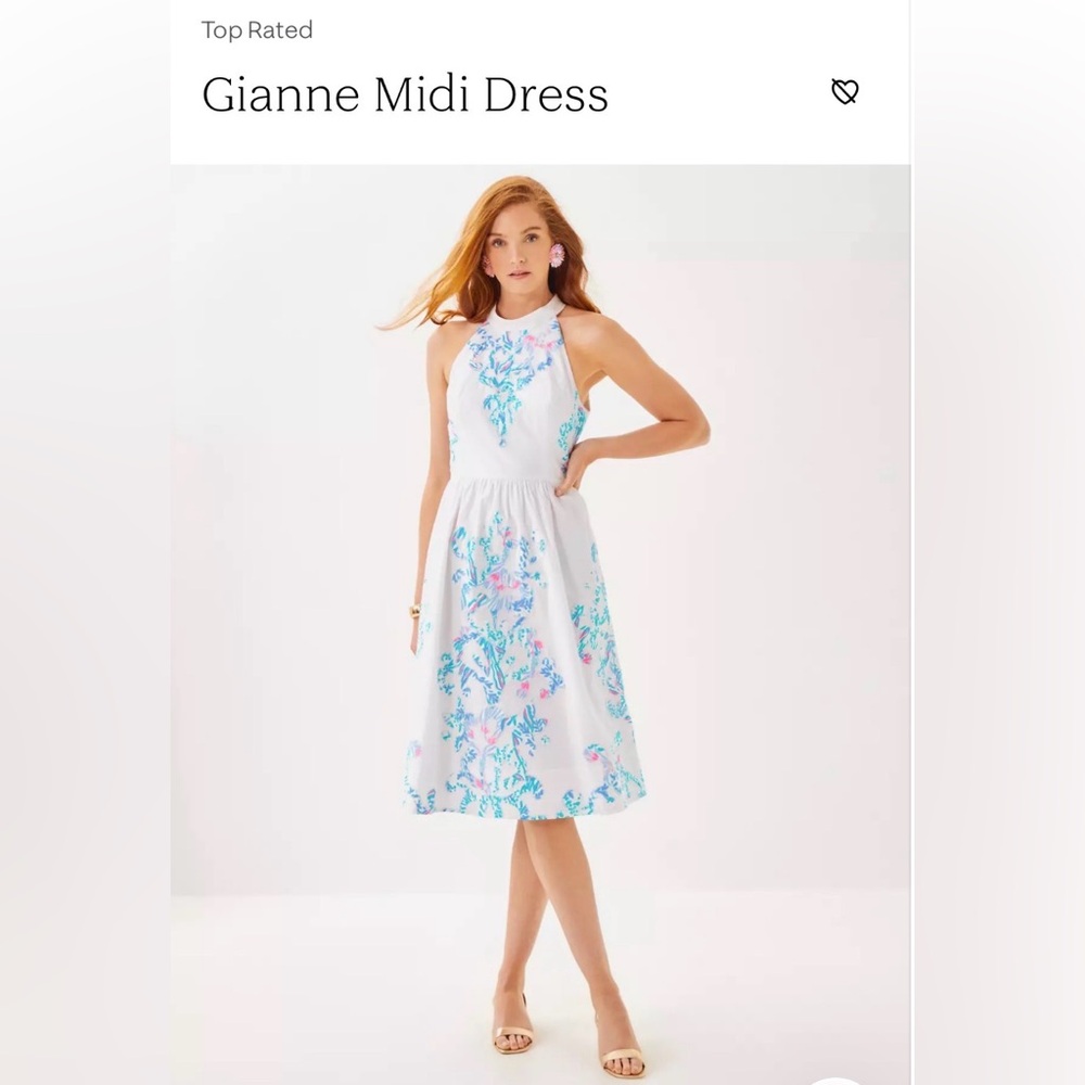 NWT Lilly Pulitzer Gianne Midi Dress, Cotton Resort White w/ Appliqué, Size 10!